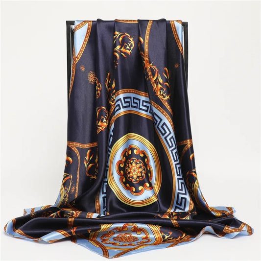 Midnight Majestic Square Silk-Emulation Satin Scarf