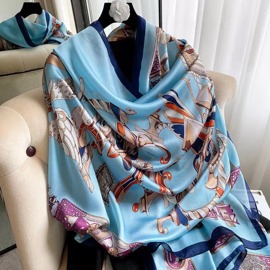 Mediterranean Fantasy Silk-Emulation Satin Large Scarf