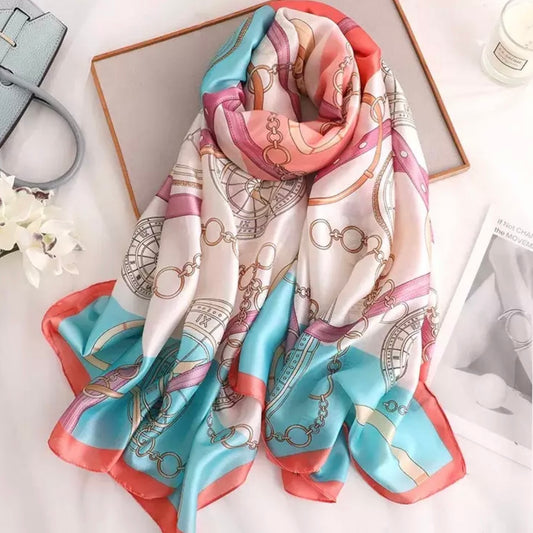 Santorini Sunrise Silk-Emulation Satin Large Scarf