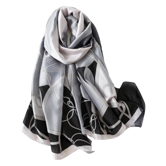 Serenade of Swirls Silk-Emulation Satin Large Scarf