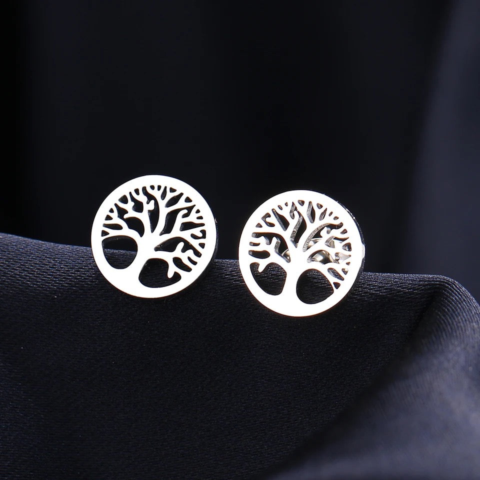 Tree of Life Stud Earrings in Silver