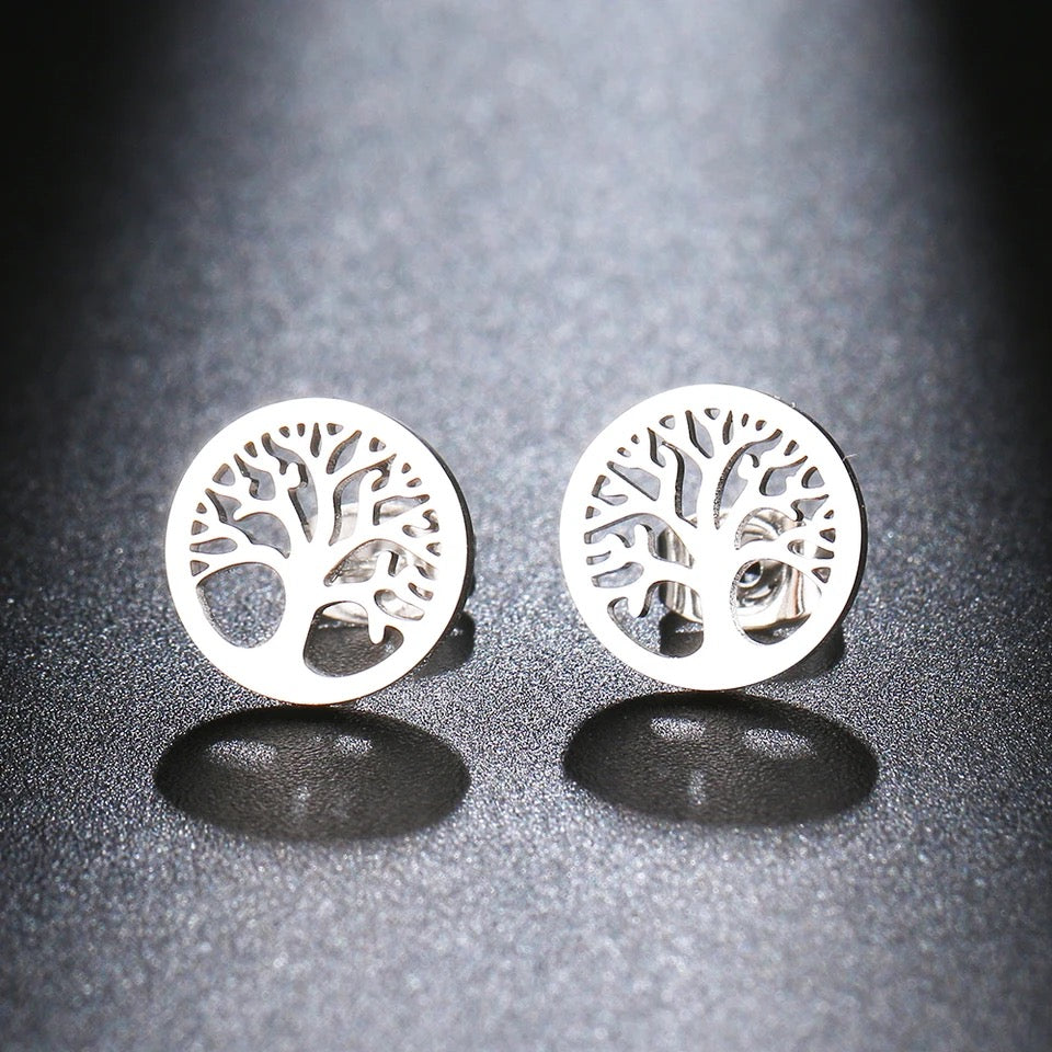 Tree of Life Stud Earrings in Silver